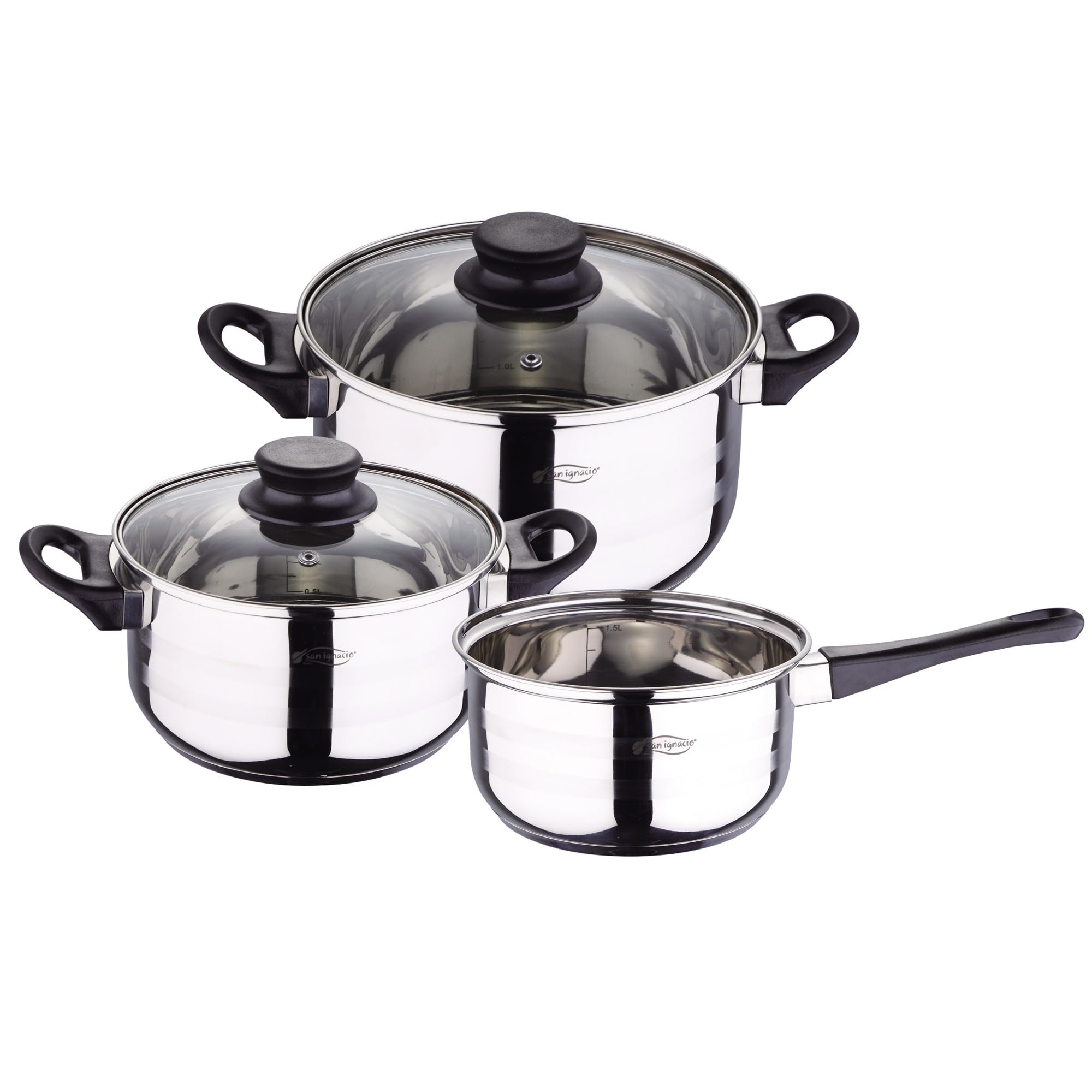 San Ignacio PK357 Batteria da cucina 5 pezzi e set di padelle in rosso, cromato