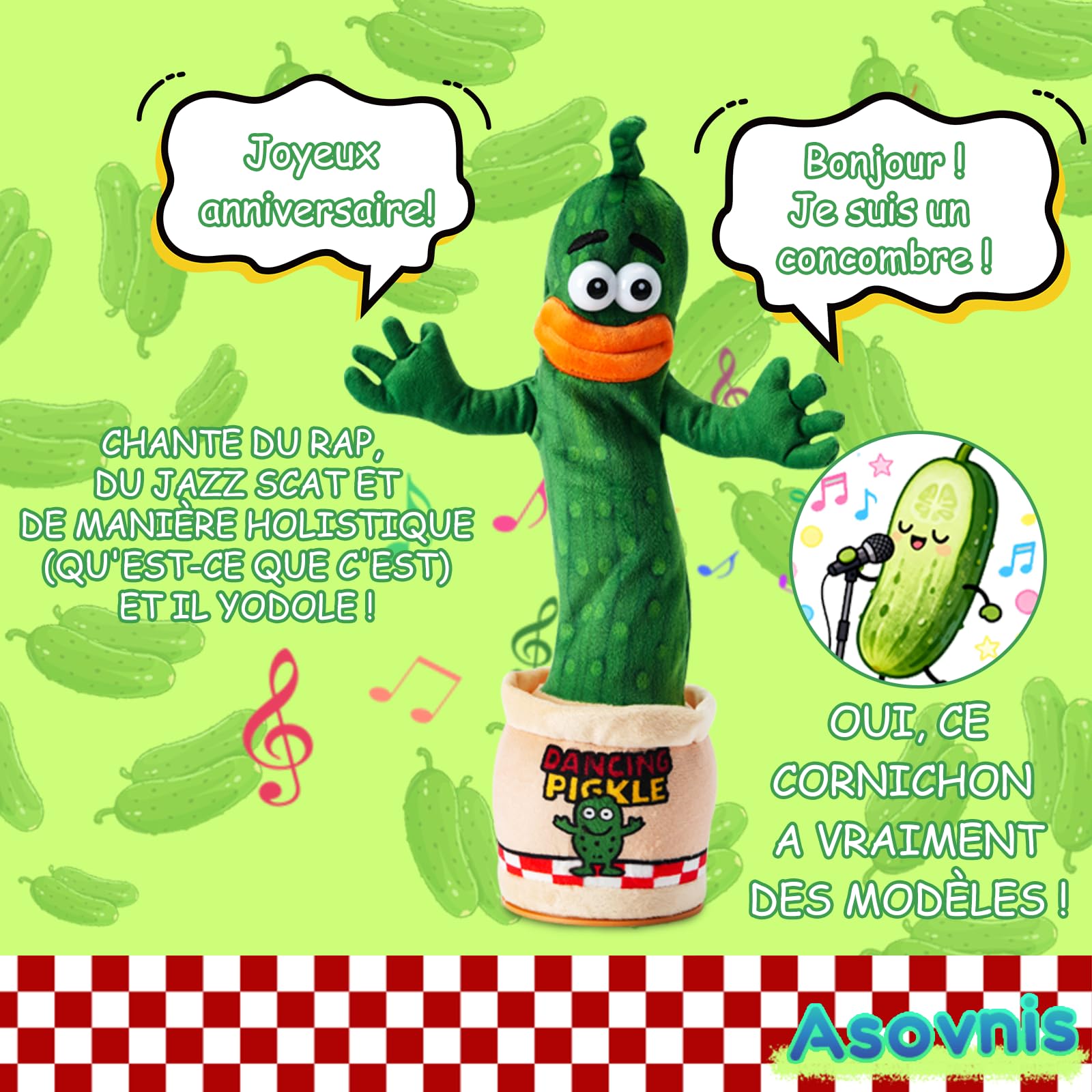Cornichon interactif parlant dansant Jouet bébé 0-6 mois Cadeau garçons filles Chante imite enregistre répète 120 chansons Volume réglable