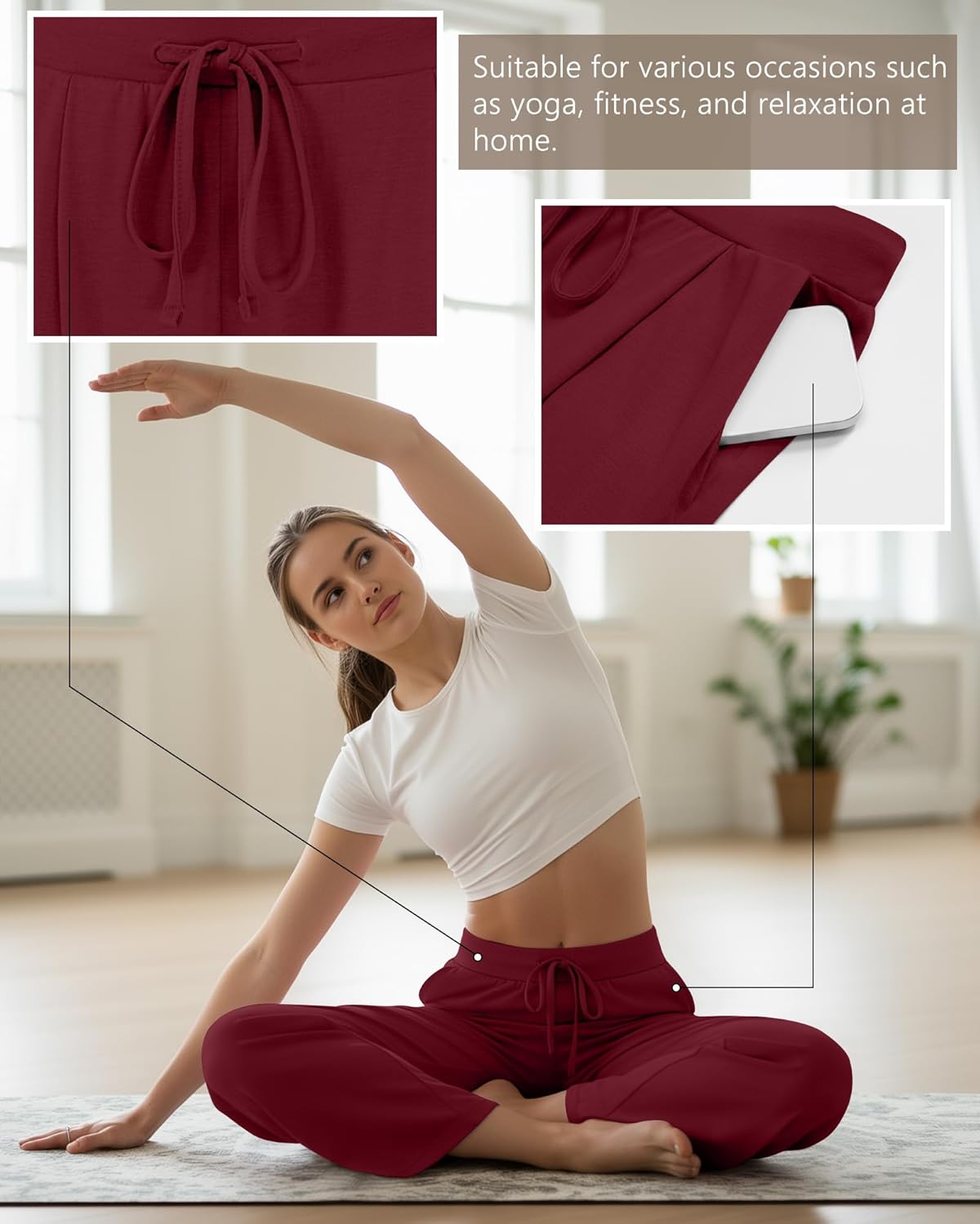 4 Pack Women's Lounge Pants Wide Leg Yoga Pants with Pockets Drawstring Workout Sweatpants Casual Jogger Multipack - Image 5