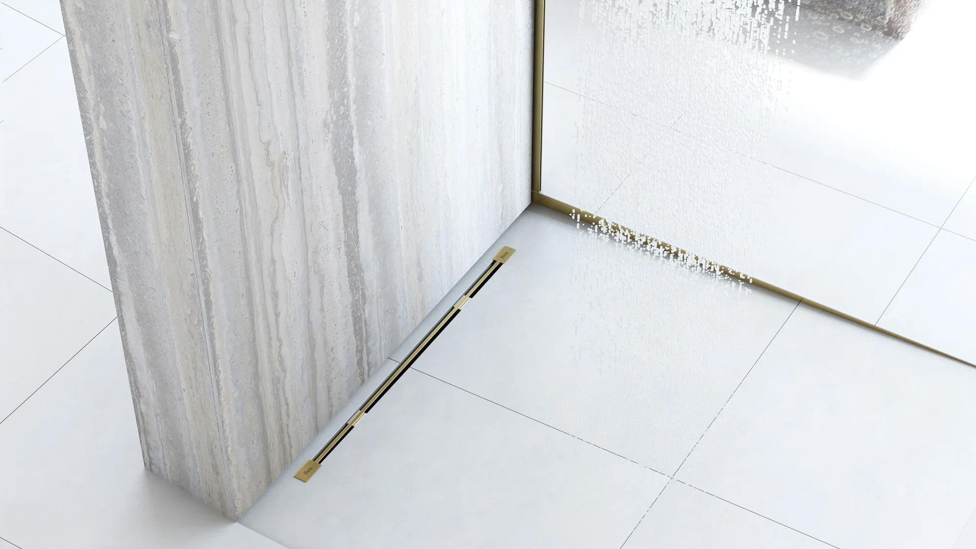 Rea 100cm Prawa Listwa spadkowa do brodzika Złota Szczotkowana, Wykonana z wysokiej jakości metalu - 100X3,7X2,2CM