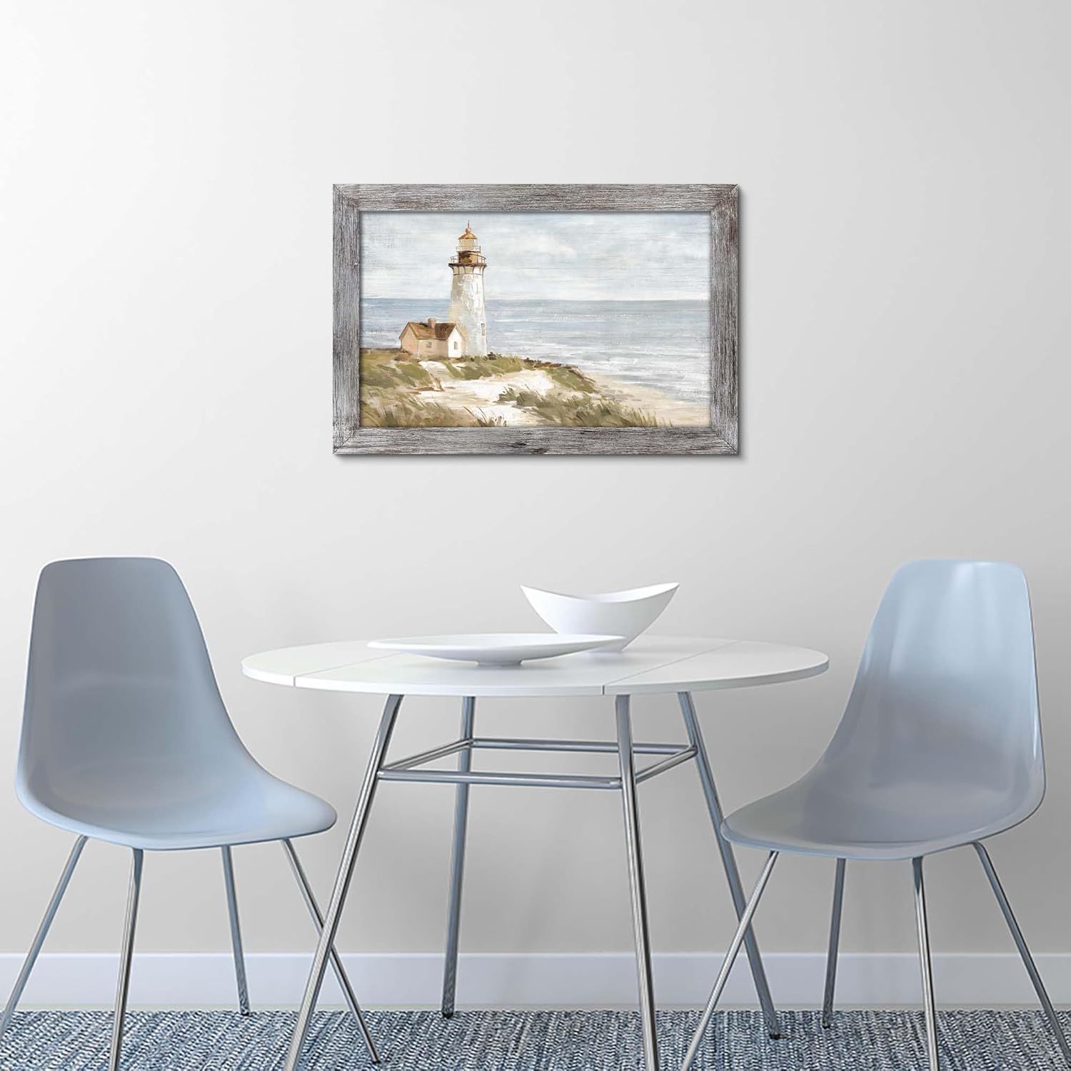 Bathroom Beach Scene Wall Art - Lighthouse Ocean Picture Print Coastal Nautical Decor for Bedroom 24x16 Inch