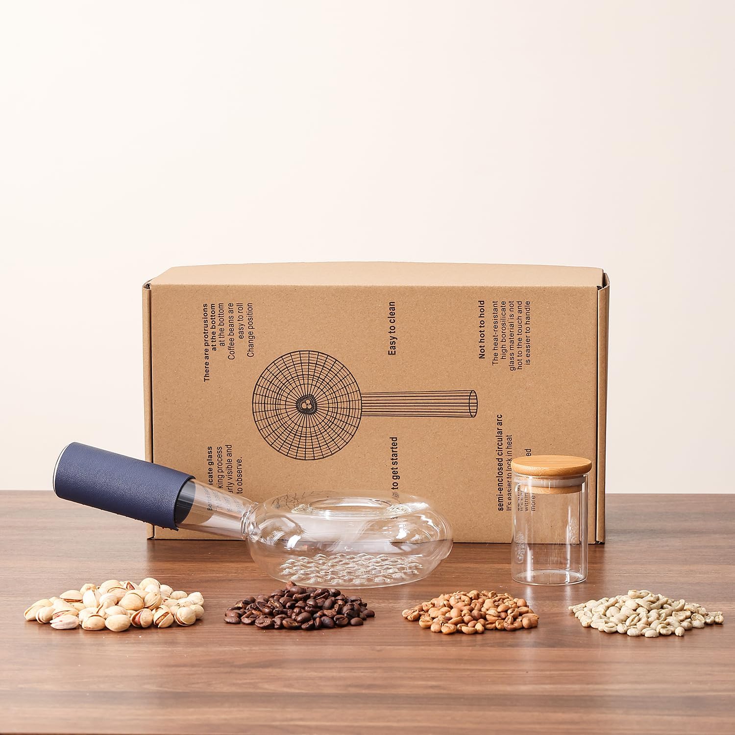 Portable glass coffee bean roaster - High borosilicate glass manual home coffee roasting kit, suitable for small batch roasting of nuts and coffee beans, stove-safe (11.8 * 5.9 * 3.5)
