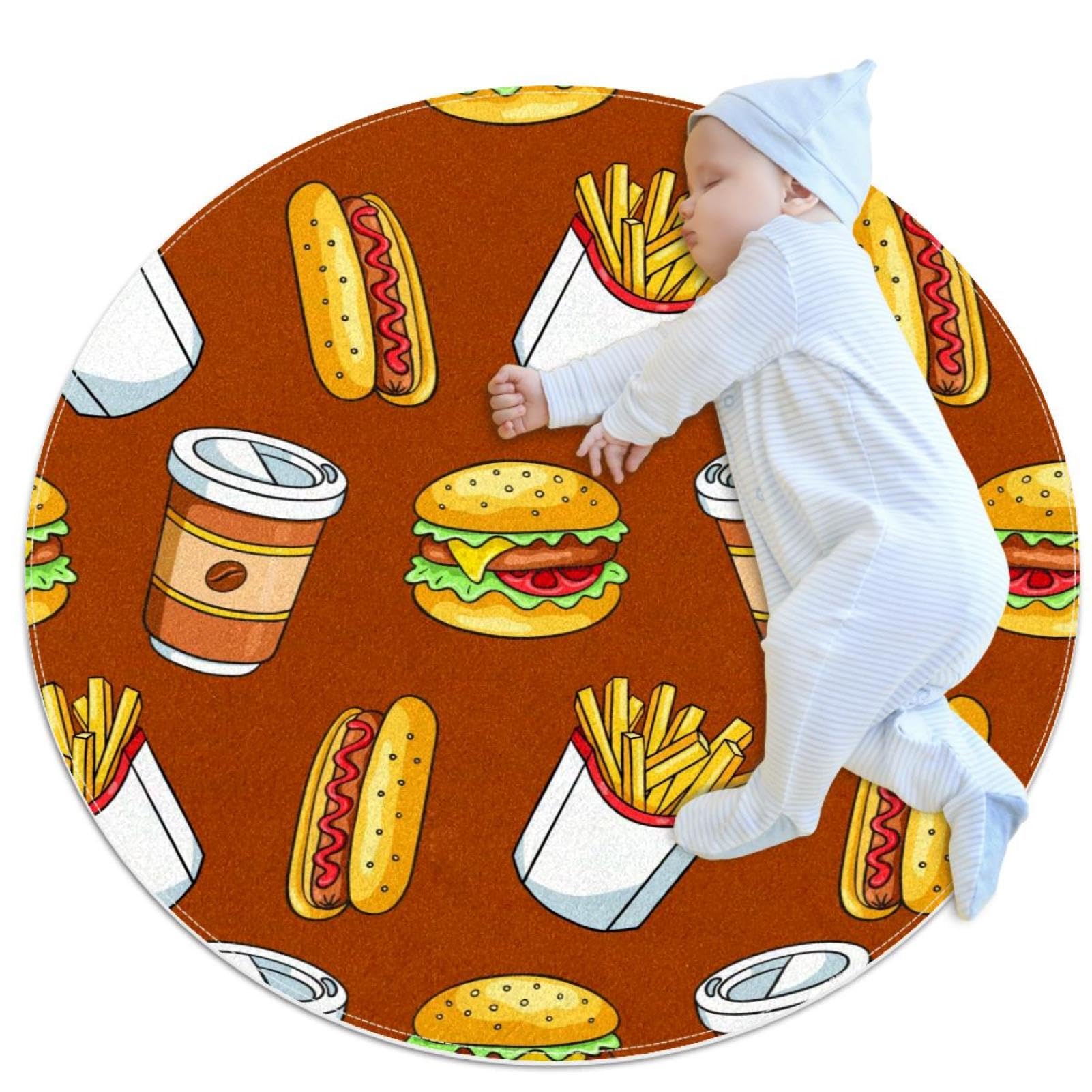 Tapis de salle de bain antidérapant hamburger 1m de diamètre pour lit