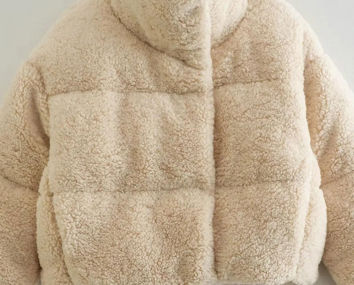 chouyatou Women's Winter Warm Cropped Sherpa Puffer Jacket Casual Baggy Quilted Short Down Coat