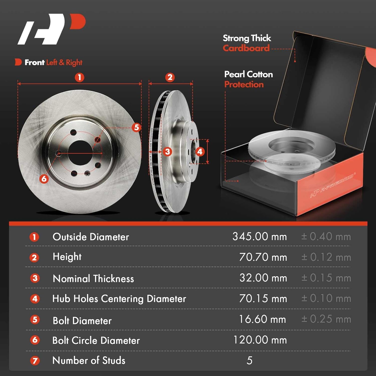 A-Premium 13.58 in (345 mm) Front Vented Disc Brake Rotors + Ceramic Pads Kit Compatible with Select Tesla Models - Model S 2012 2013 2014 2015 2016, 6-PC Set