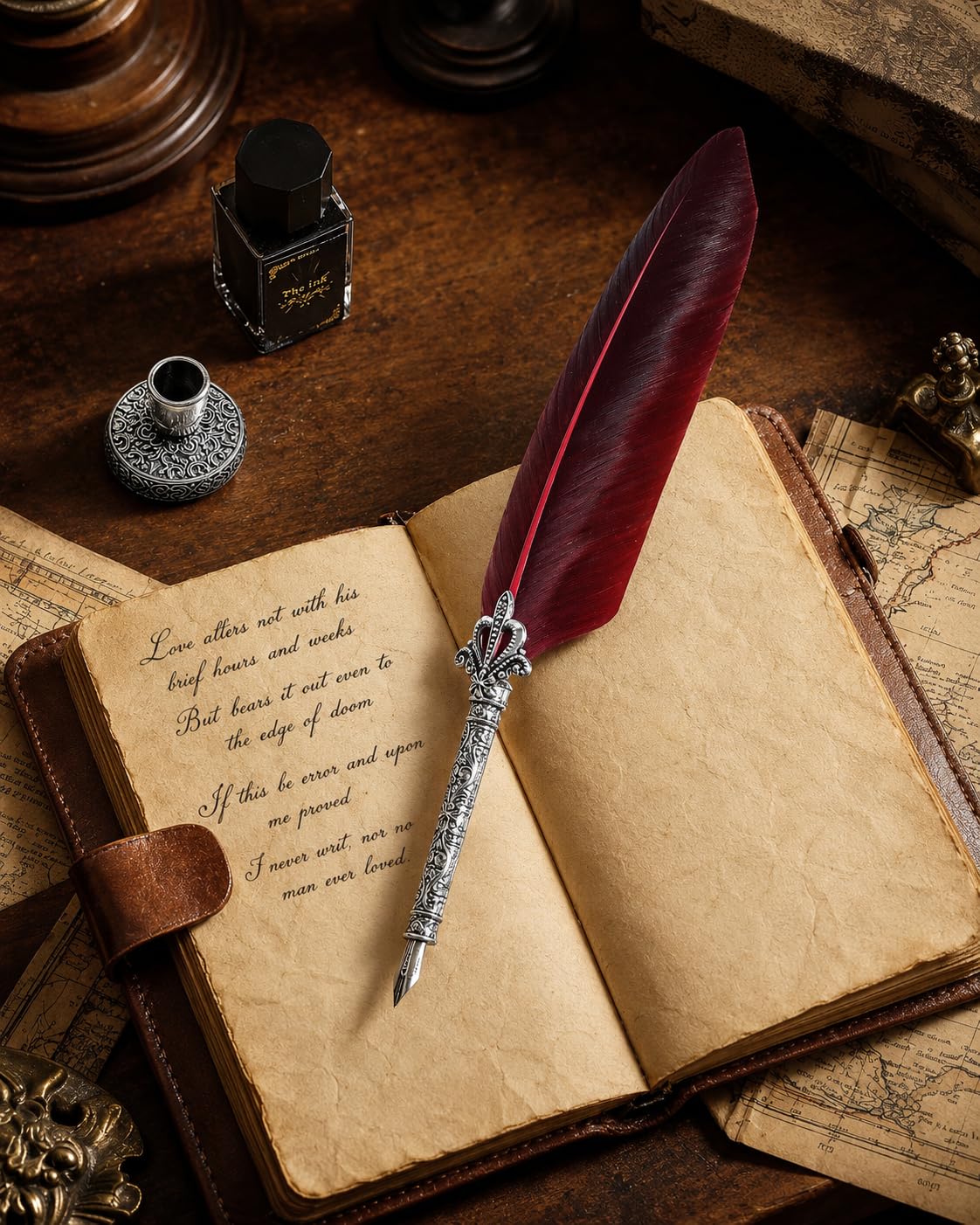 VABNEER Penna Piuma Inchiostro Pennino Metallico Penna d'Oca da Scrittura per uso Personale, Regalo Esecutivo e Antico Arredamento da Scrivania (con inchiostro)