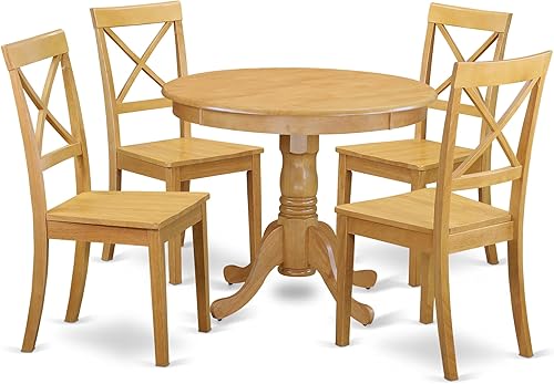 Miniatura 18 de East West Furniture ANBO5-MAH-W - Juego de comedor de 5 piezas para 4 personas, incluye una mesa de cocina redonda con pedestal y 4 sillas de