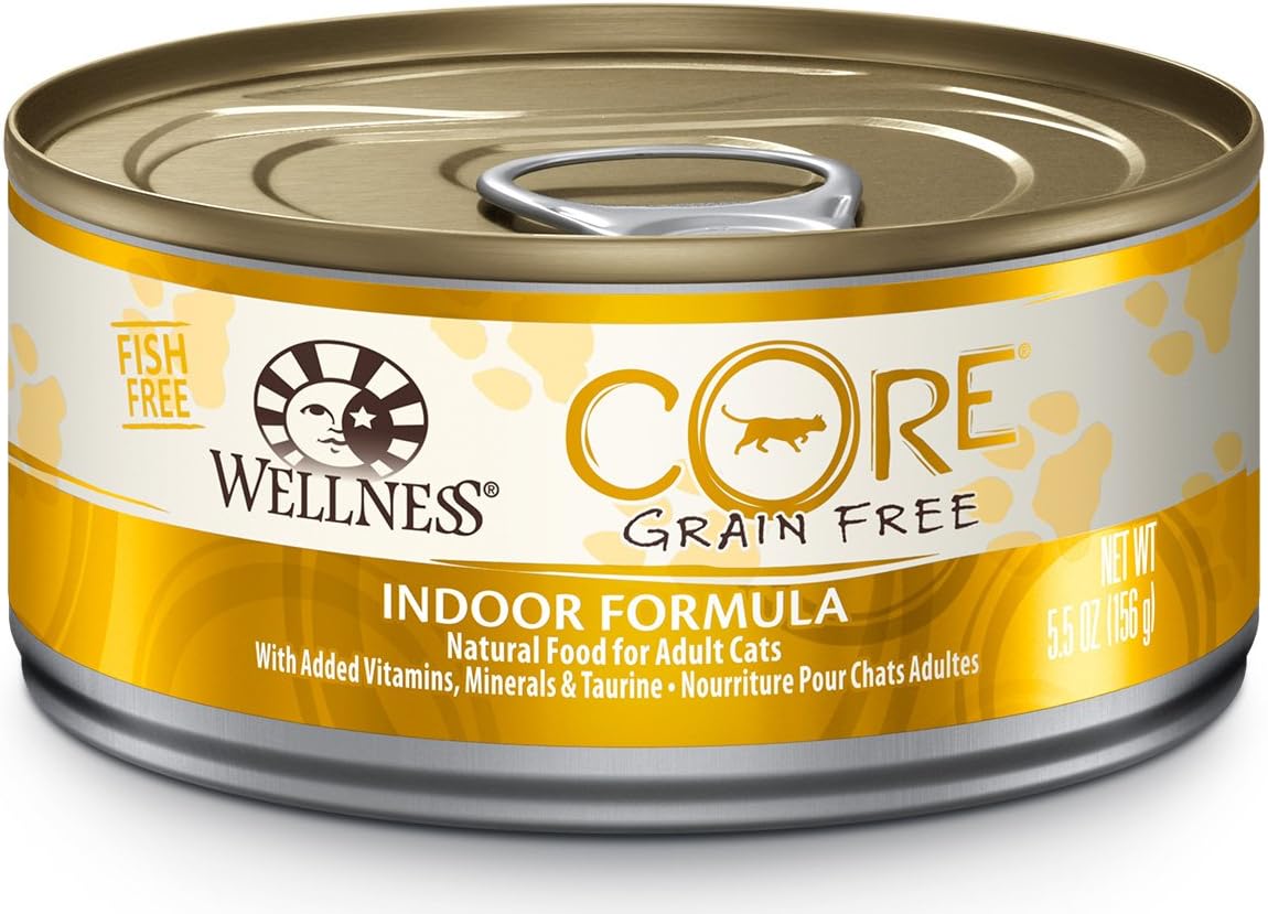 Wellness CORE Grain Free Indoor Chicken & Turkey Natural Wet Canned Cat Food, 5.5-Ounce Can (Pack of 24)