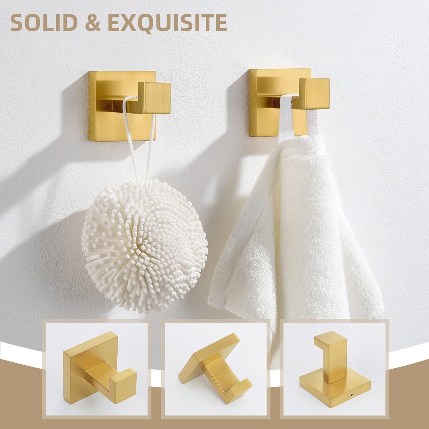 Angle Simple Towel Hook Brushed Dark Gold 2 Pack, 304 Stainless Steel Square Robe Hook for Bathroom