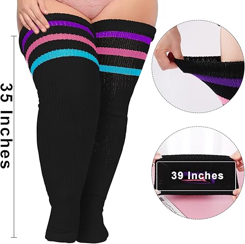 Miniatura 2 de Calcetines altos hasta el muslo para mujer de talla grande para muslos gruesos, calcetines extra largos a rayas gruesos sobre la rodilla, calcetines