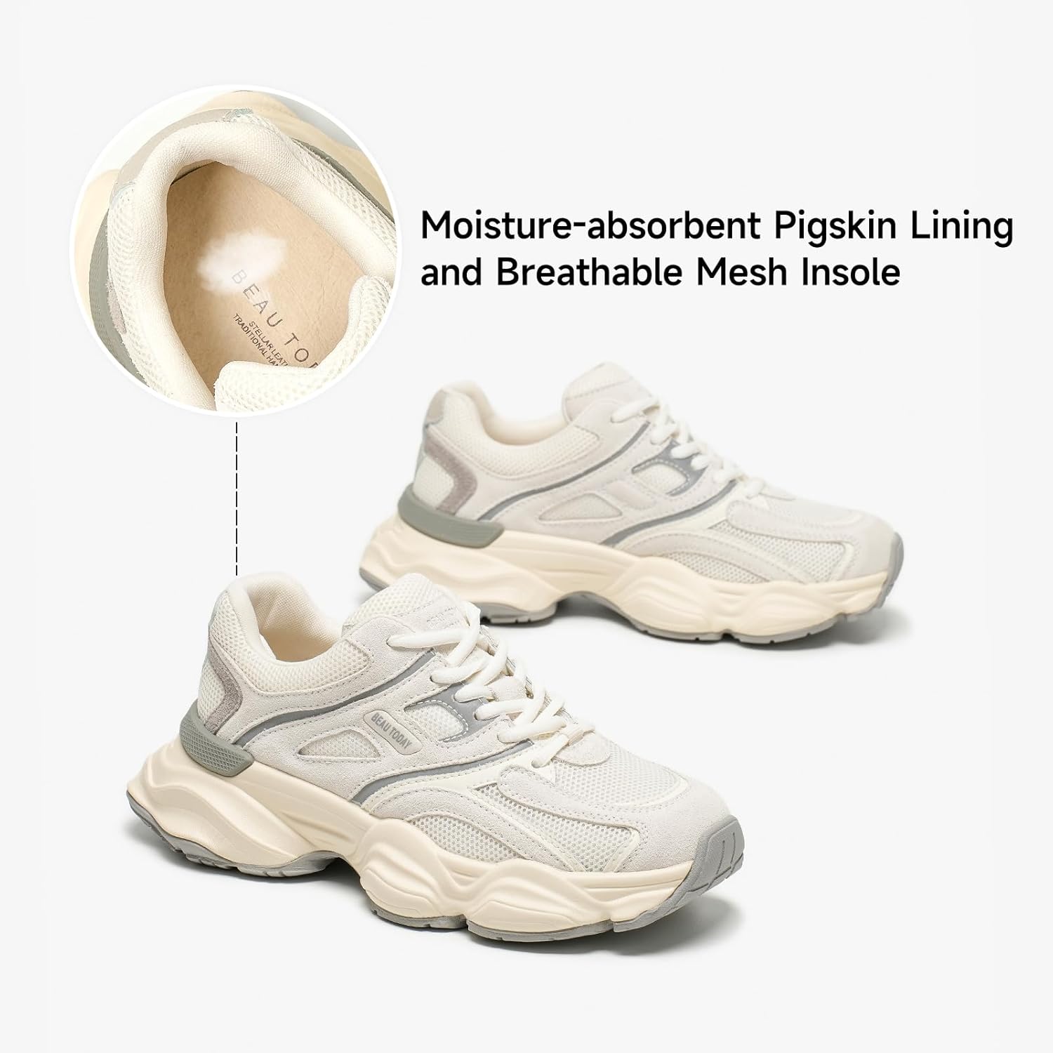 BEAU TODAY Womens Walking Shoes, Casual Fashion Wide Sneakers for Women, Comfortable Retro Walkikng Sneakers, Lightweight Breathable Non-Slip Trainer Workout Gym Athletic Running Shoes - Image 3