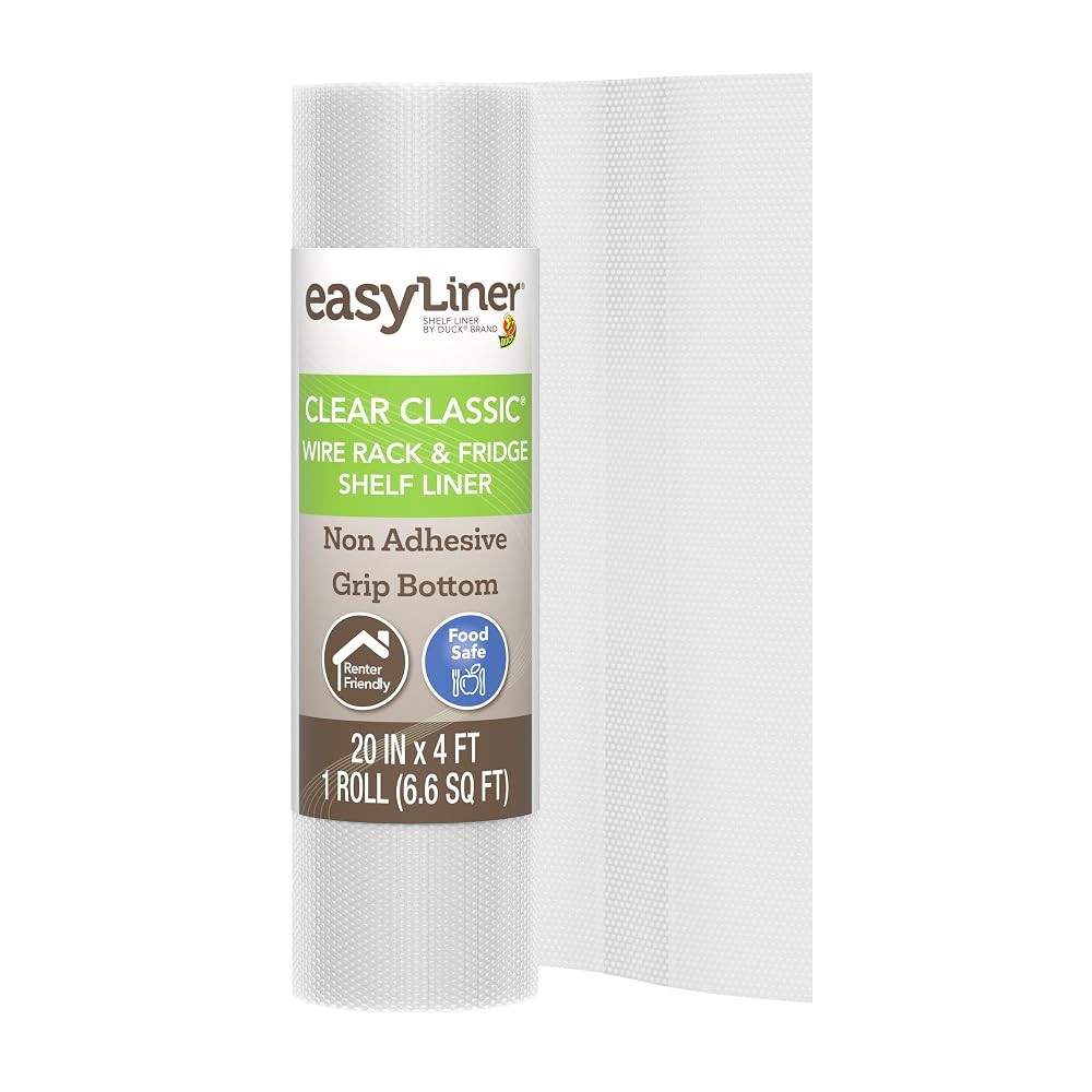 Duck EasyLiner Clear Classic Non Adhesive Shelf Liner, 20 in x 4 Ft 1 Roll
