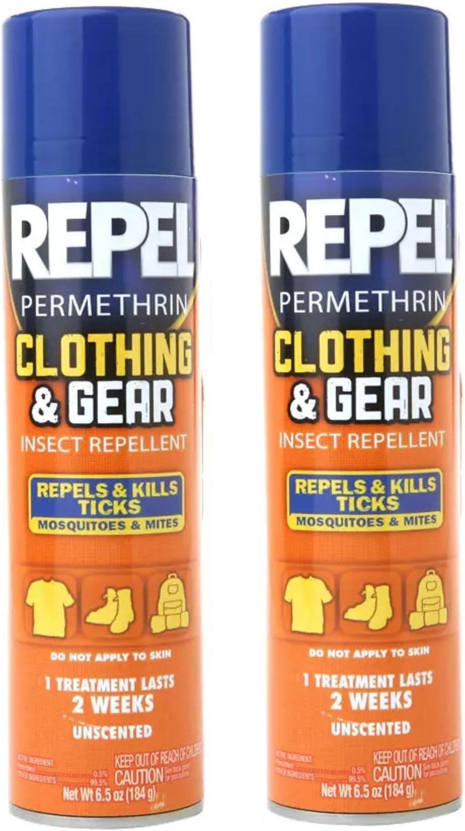 Repel 2 Pack Permethrin Clothing & Gear Insect Repellent Aerosol Spray, 6.5-Ounce Each Bottle, and Kills Ticks, Mosquitoes, Mites