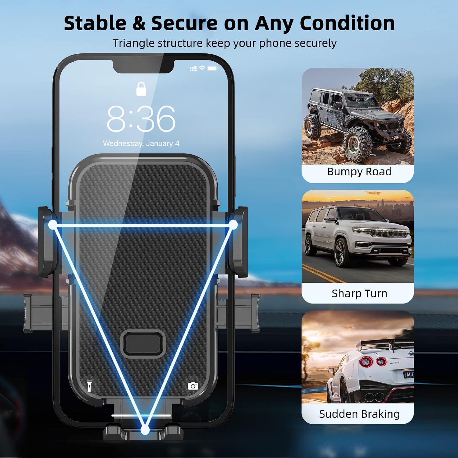 Newest Upgraded Car Air Vent Phone Mount,360°Rotation,Solid & Steady,Auto-Clamping,Easy Installtion,Car Phone Holder,Compatible For All iPhone Series and Other 4-7 inchs Cellphone. image 3
