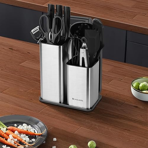 Miniatura 7 de Juego de cuchillos con bloque, 16 cuchillos de cocina de acero inoxidable, afilados profesionales para cocinar, rebanar, picar, cortar en cubitos,