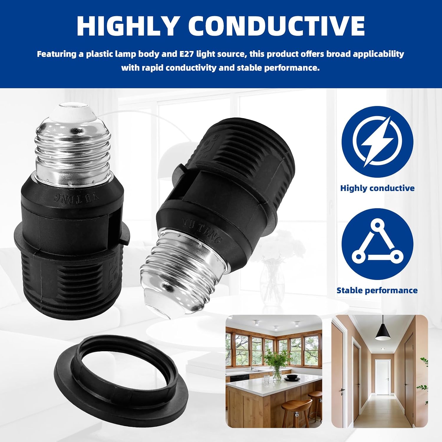 6 Pack E26 to E26 Black Light Socket Extender Lamp Holder Adapter | Threaded E26 socket extender for incandescent bulbs, suitable for household and commercial lighting installation