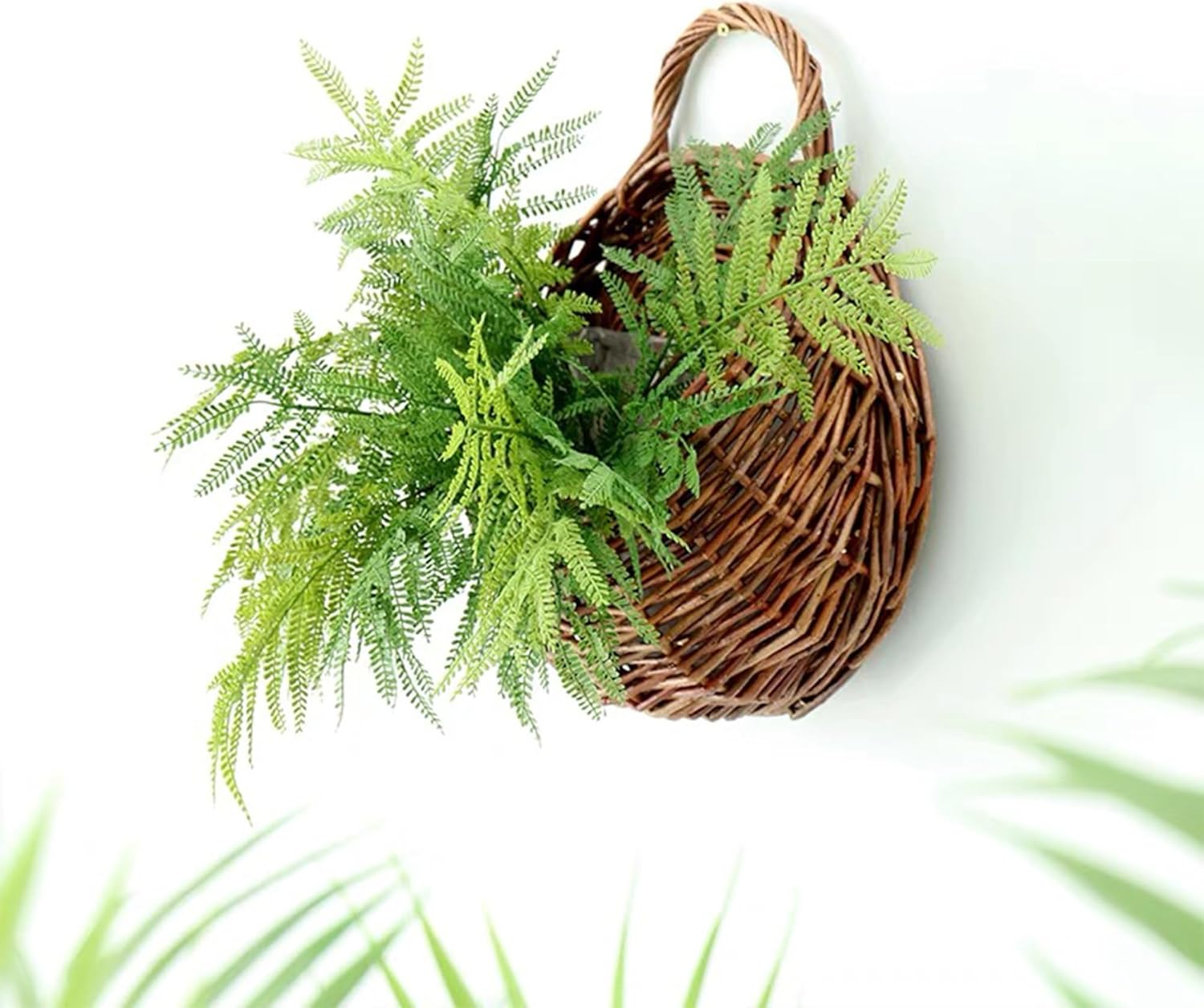 Hanging Wicker Basket for Wall: 2PCS Woven Storage Basket Wicker Wall Baskets Hanging Planter Rattan Hanging Flower Decorative Baskets for Outdoor Indoor Garden