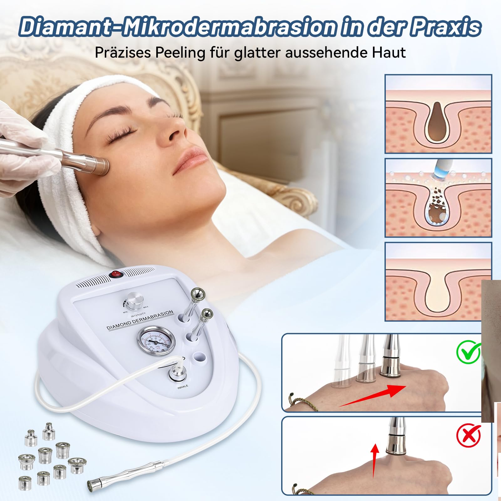 Yofuly Diamant Mic roderrmabrasion Gerät, 3 IN 1 Professionelle Mik roderrmabrasionsgerät Der mabrasion Maschine 65–68 cmHg Saugkraft, Gesichtspflegegeräte für den Heimgebrauch