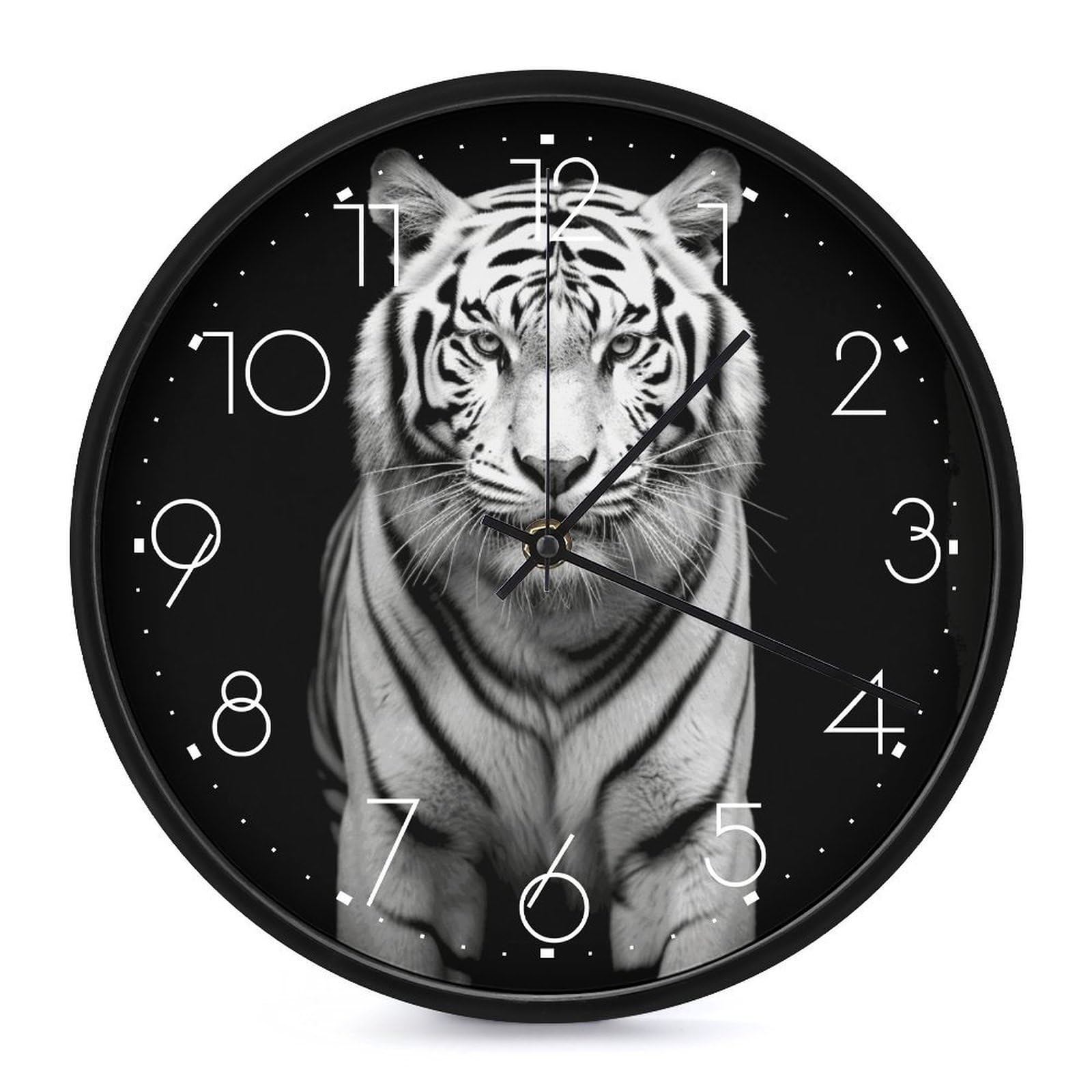 Horloge murale sans tic-tac silencieuse ronde tigre pour chambre et bureau