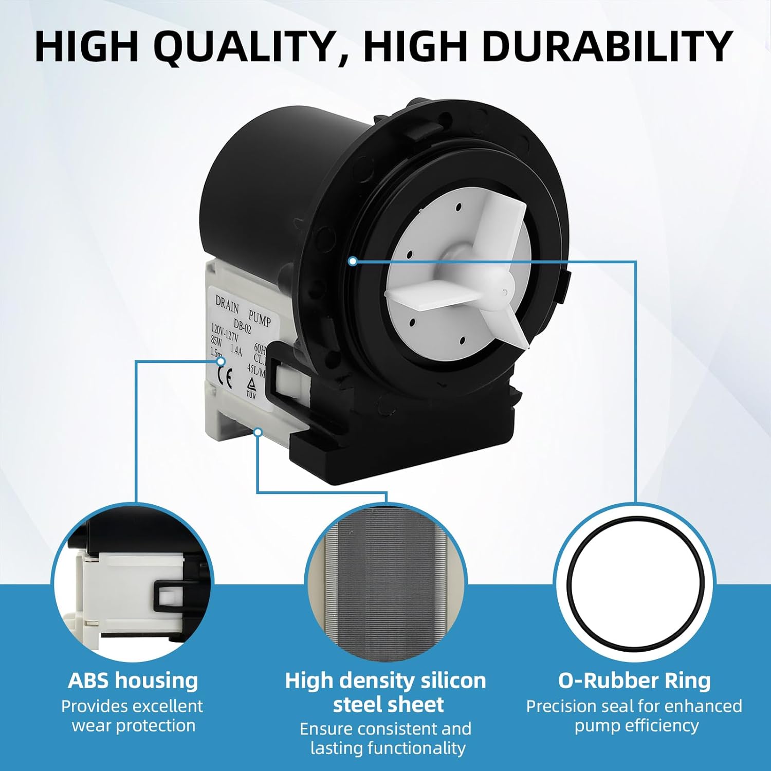 4681EA2001T Washer Drain Pump Motor Replacement for OEM Kenmore & LG,4681EA1007G 4681EA1007D AP5328388,Fits WM2101HW WM3270CW WM3431HS WM3770HVA Washing Machines,High-Density Silicon Steel Sheet