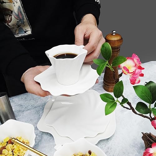 Miniatura 4 de Juego de 4 tazas de café expreso de 4.25 onzas Tazas y platillos de espresso de estilo italiano Juego de tazas de espresso de porcelana Tazas de