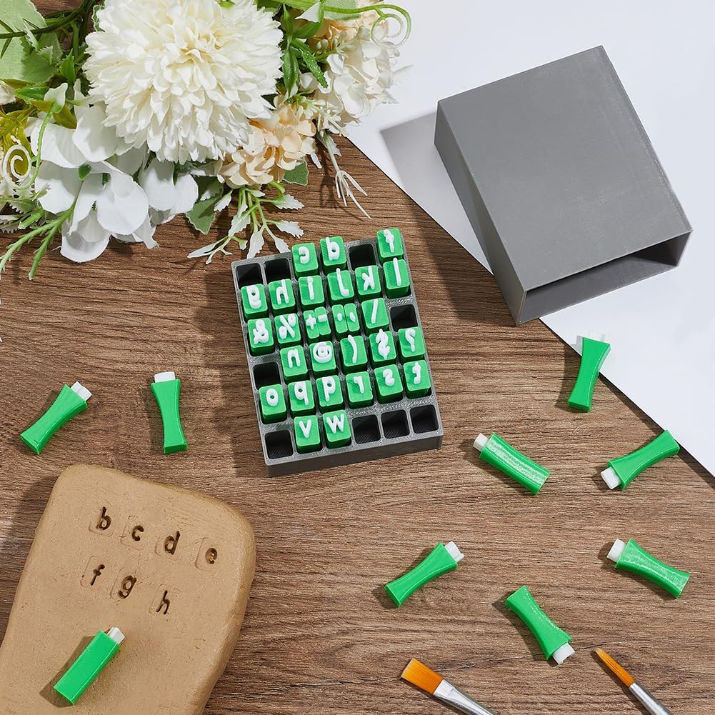 SUNNYCLUE 36pcs Letter Clay Stamps Alphabet Pottery Stamps Plastic Lowercase Initial Press Polymer Clay Embosser Printings Cutter molds Tool for Women Adults Baking Cookie Biscuit Chocolate DIY Craft