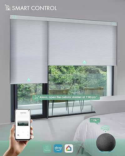 Miniatura 67 de Yoolax Persianas celulares motorizadas compatibles con Alexa, persianas motorizadas opacas inteligentes de panal para ventanas, persianas Color gris