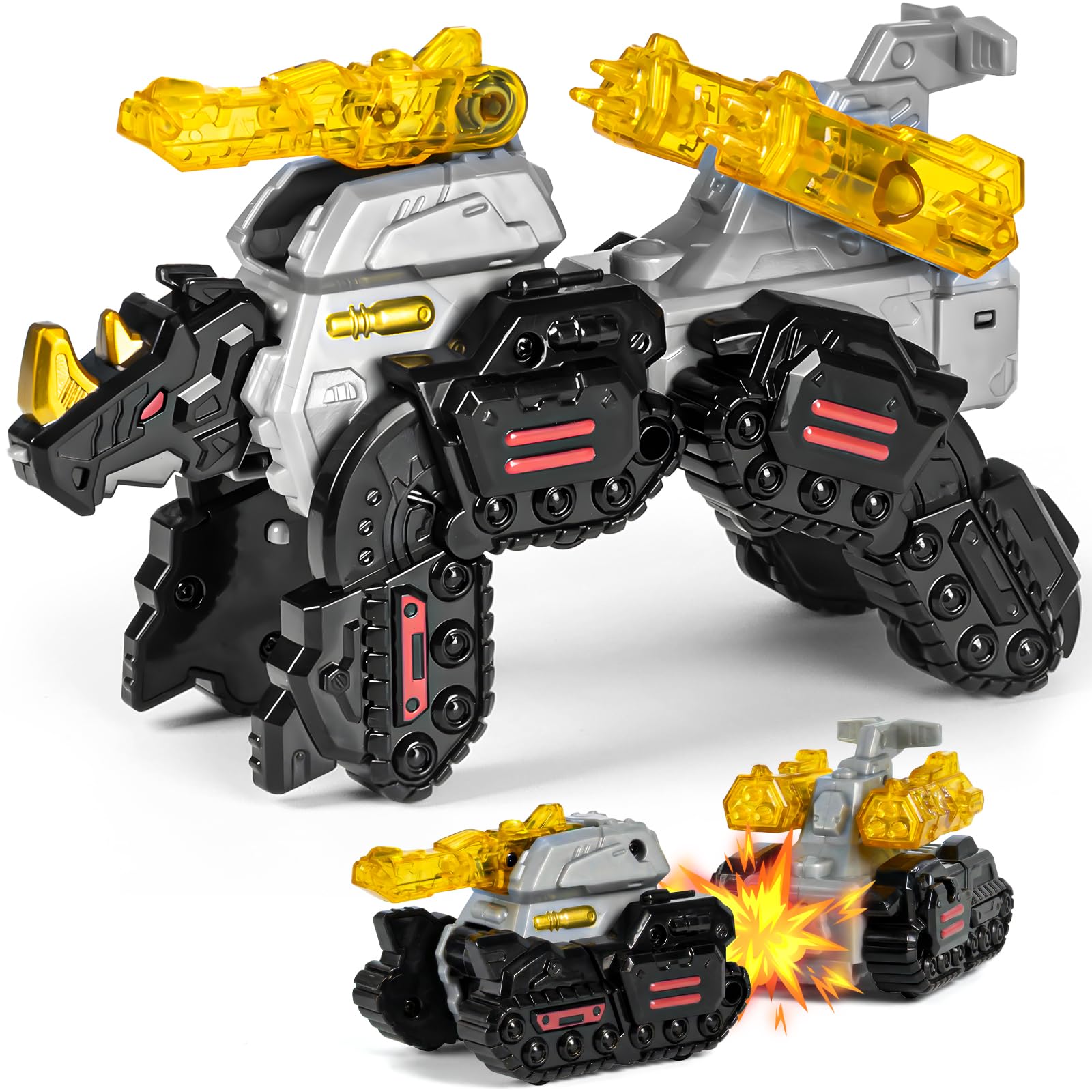 YTKIH Magnetic Transformer Car Toys, 2 in 1 Crash Transform into Dinosaur Car Toys, Collision Transforming Car Birthday Easter Party Gifts for 3 4 5 6 7 8 Years Old Kids Boys Girls, Black