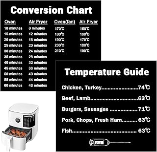 2pcs Air Fryer Cooking Time Chart,Waterproof Air Fryer Cooking Times Chart Sticker,Air Fryer Cheat Sheet Kitchen Fryer Sheet Cooking Frying Time Reference Guide Cookware Accessories,10.5cm x 9.5cm