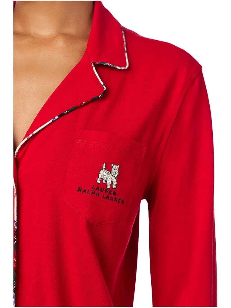 Red Lauren Ralph Lauren Long Sleeve Notch Collar Knit PJ Set
