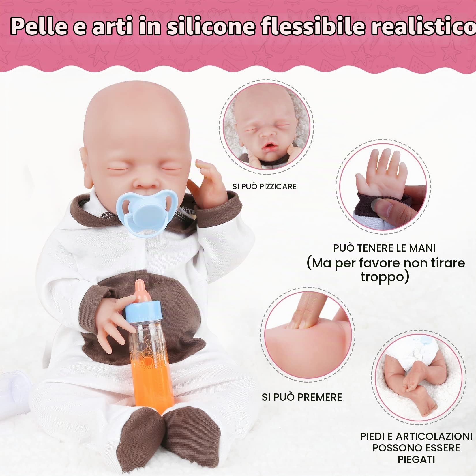 Vollence Bambola Neonato Realistica con Occhi Chiusi da 46 cm in Silicone, Corpo Interamente in Silicone, Pesa, Bambola Neonata Morbida e Realistica Ragazza, Natale o Compleanno