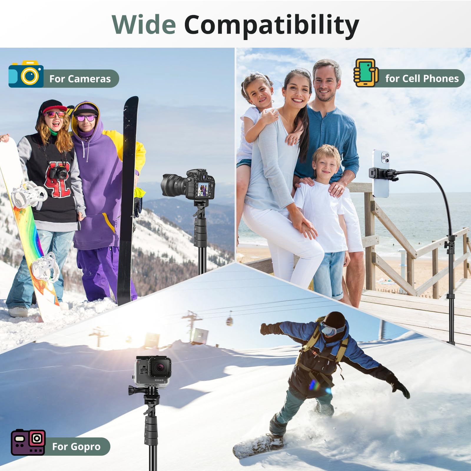 Sensyne Trípode para teléfono celular de 92 pulgadas, trípode para selfie con cuello de cisne flexible de 16.5 pulgadas, soporte superior para teléfono para grabación de video, fotografía, compatible