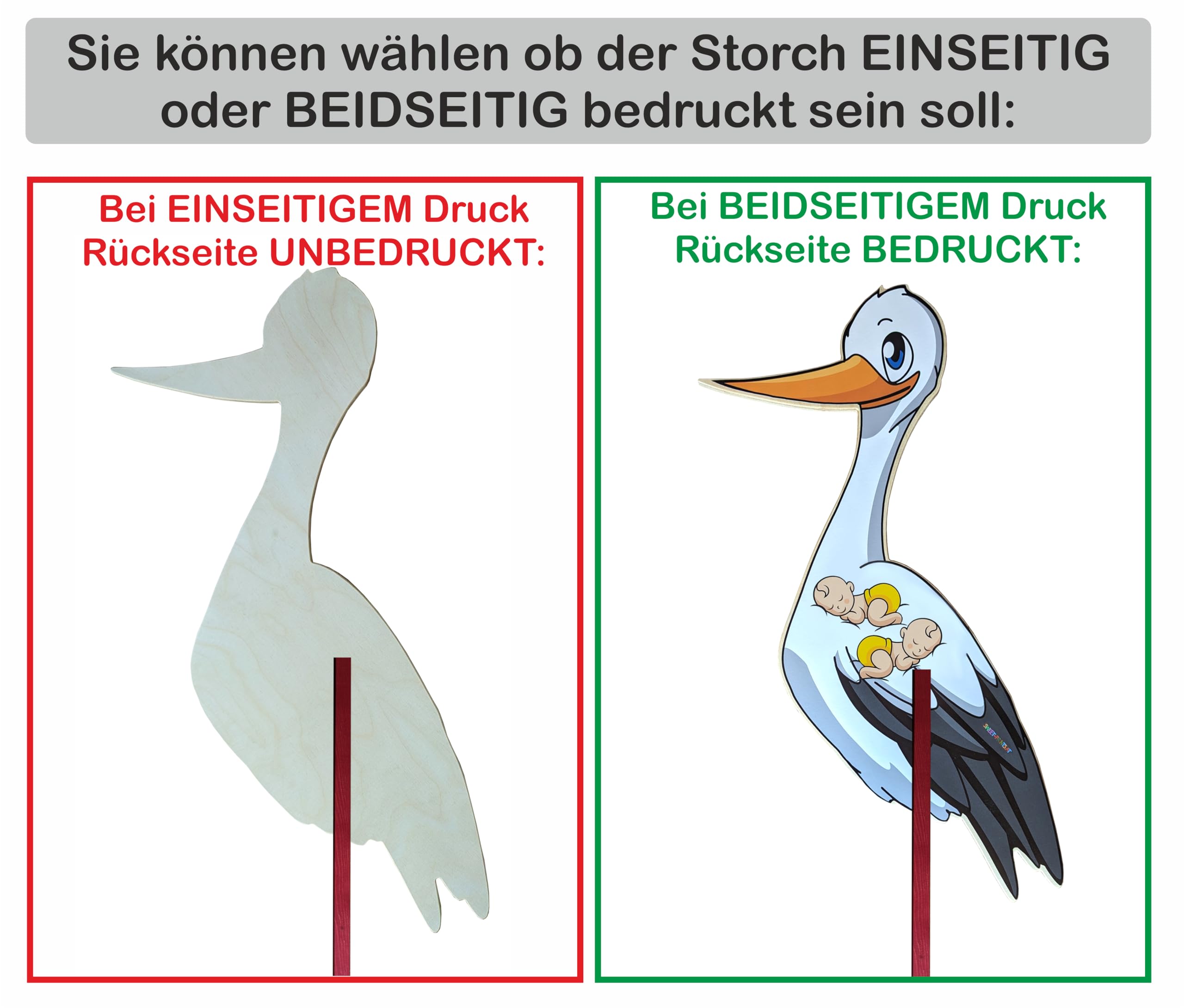 140 cm - Babystorch für ZWILLINGE Geburt GELB 2 Babys (Druck: ZWEISEITIG*) | Süßer, kleiner Klapperstorch für draußen, Storch zur Geburt