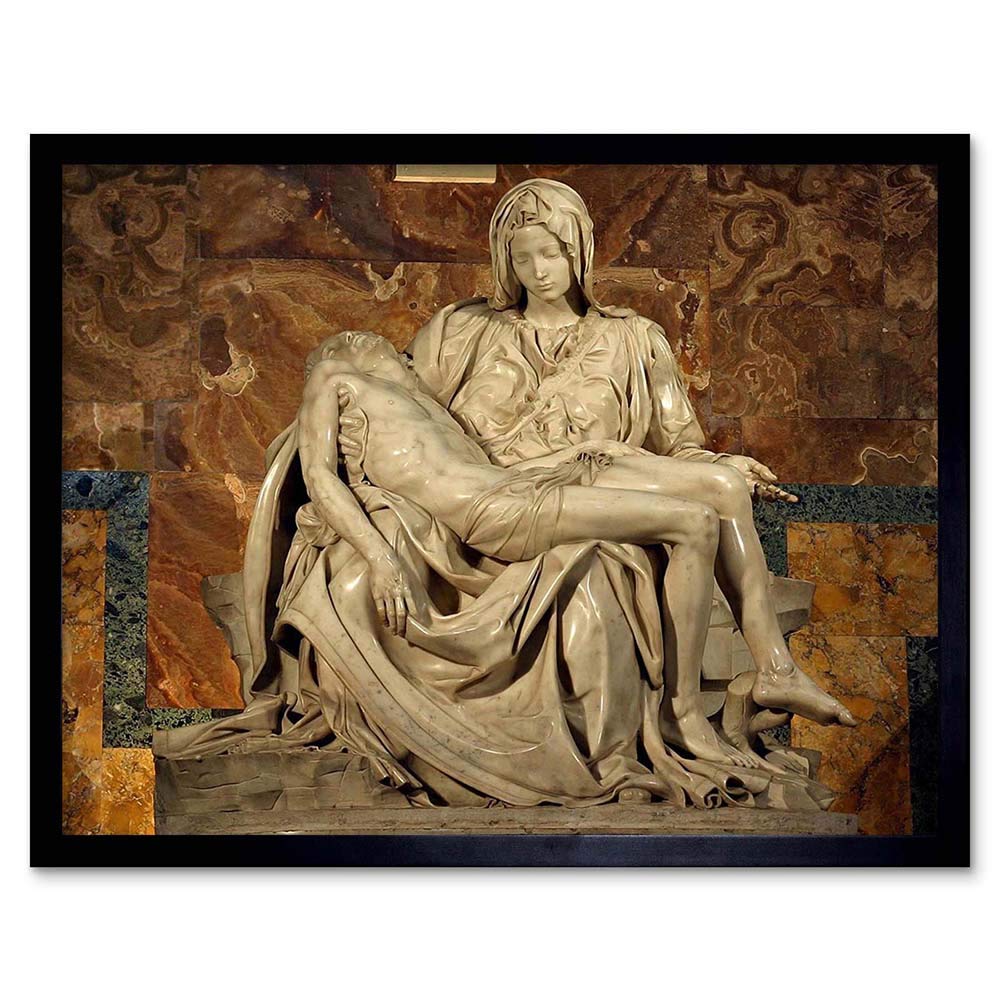 Wee Blue Coo Michelangelo Pieta 1499 Old Master Painting Art Print Framed Poster Wall Decor 12X16 Inch