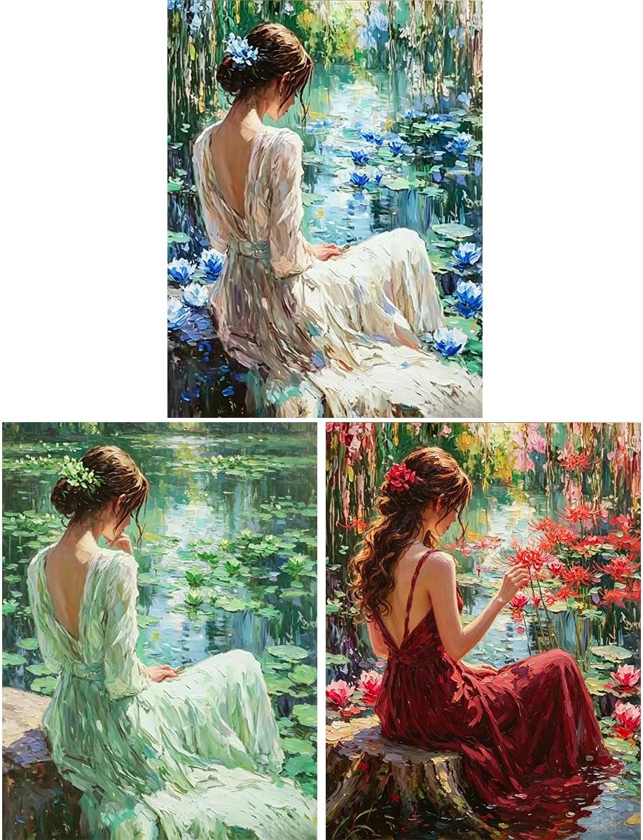 3 Pack Beautiful Woman Female Fairy Stamped Cross Stitch Kits for Adults - Embroidery Kits for Beginners Adults,14CT Patterns Dimensions Counted Cross Stitch Arts Craft Kits (Transparent Elves)