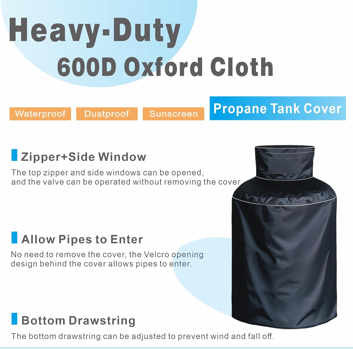 420LB Propane Tank Cover, Heavy Duty Waterproof & Dustproof Protective Cover Designed Specifically for 100-120 Gallon Propane Tanks, With a Side Opening Allowing Pipes to Enter