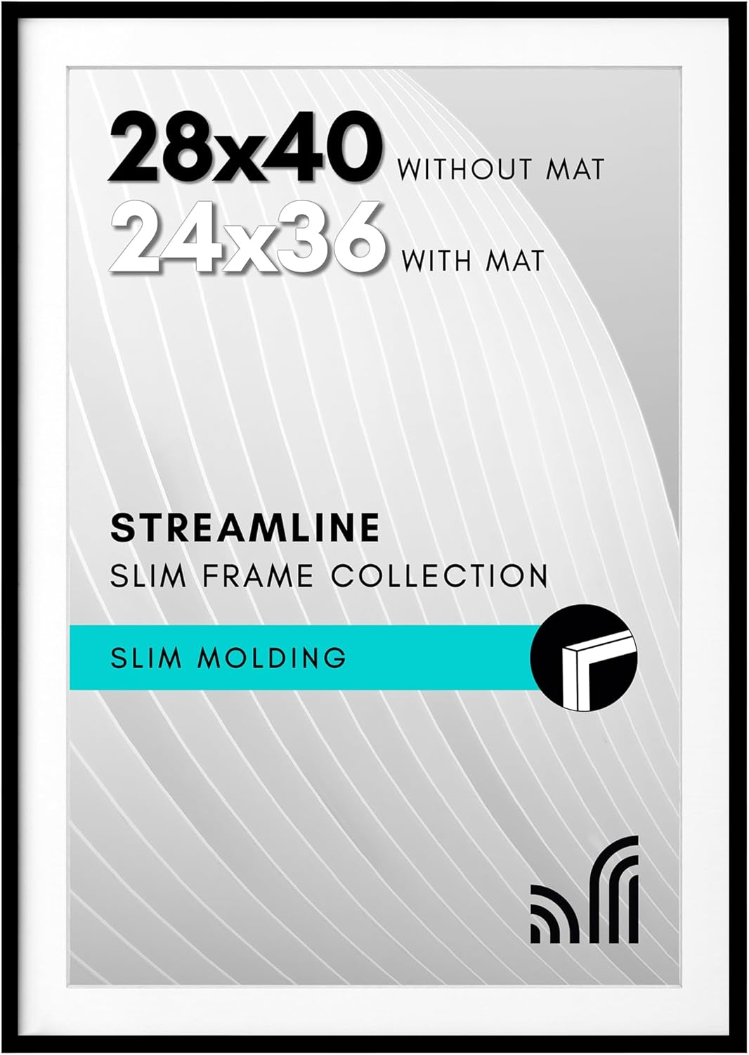 Americanflat 28x40 Poster Frame with Polished Plexiglass - Use as 24x36 Frame with Mat or Display 28x40 Photo Without Mat - Streamline Collection - Thin Border Picture Frames for Wall - Black Black 28x40 1 Pack