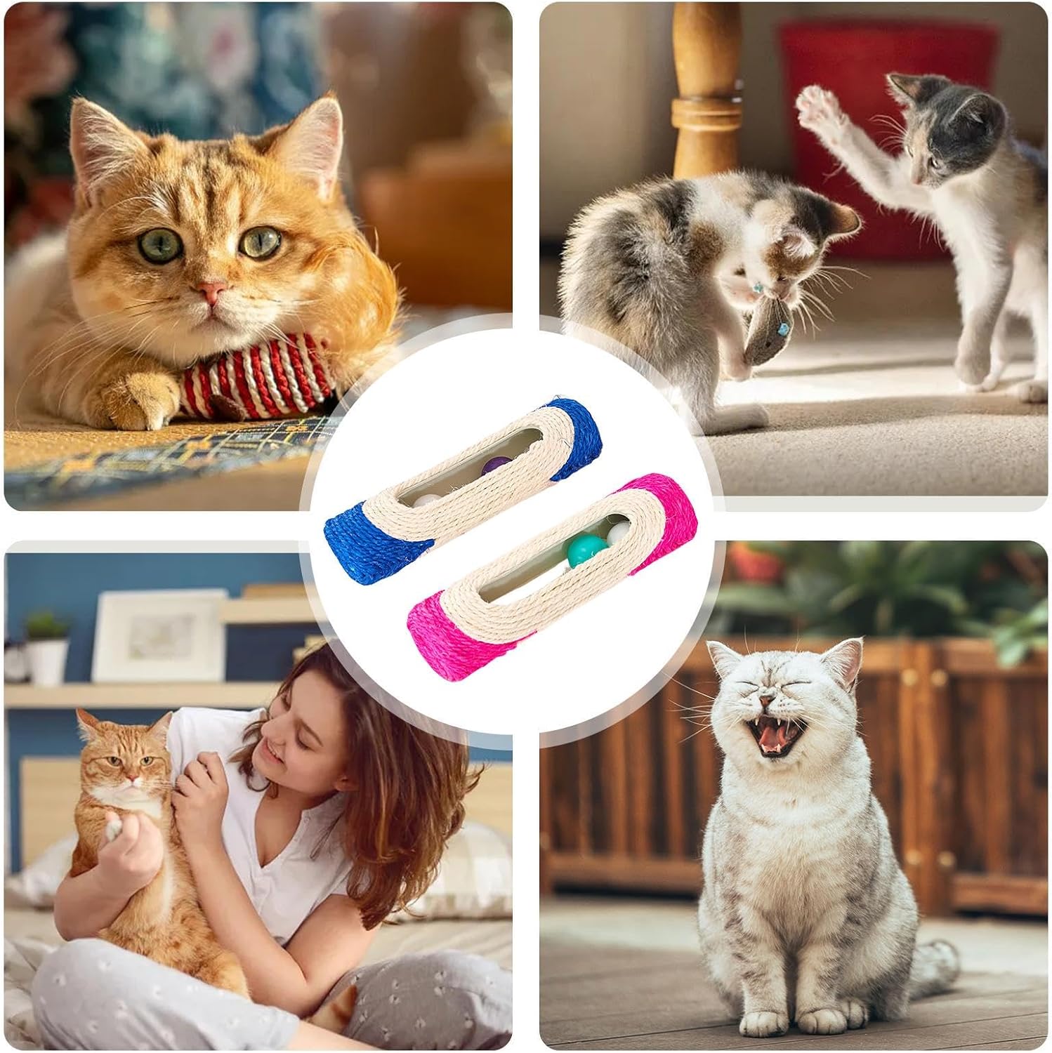 review Scratching Pads - Sisal Cat Scratcher | Cat Scratch Pad with 3 Rolling Balls | Interactive Cat Accessories | Scratch Furniture Protector | Cat Toy Balls for Cats to Scratch, Pat, Bite