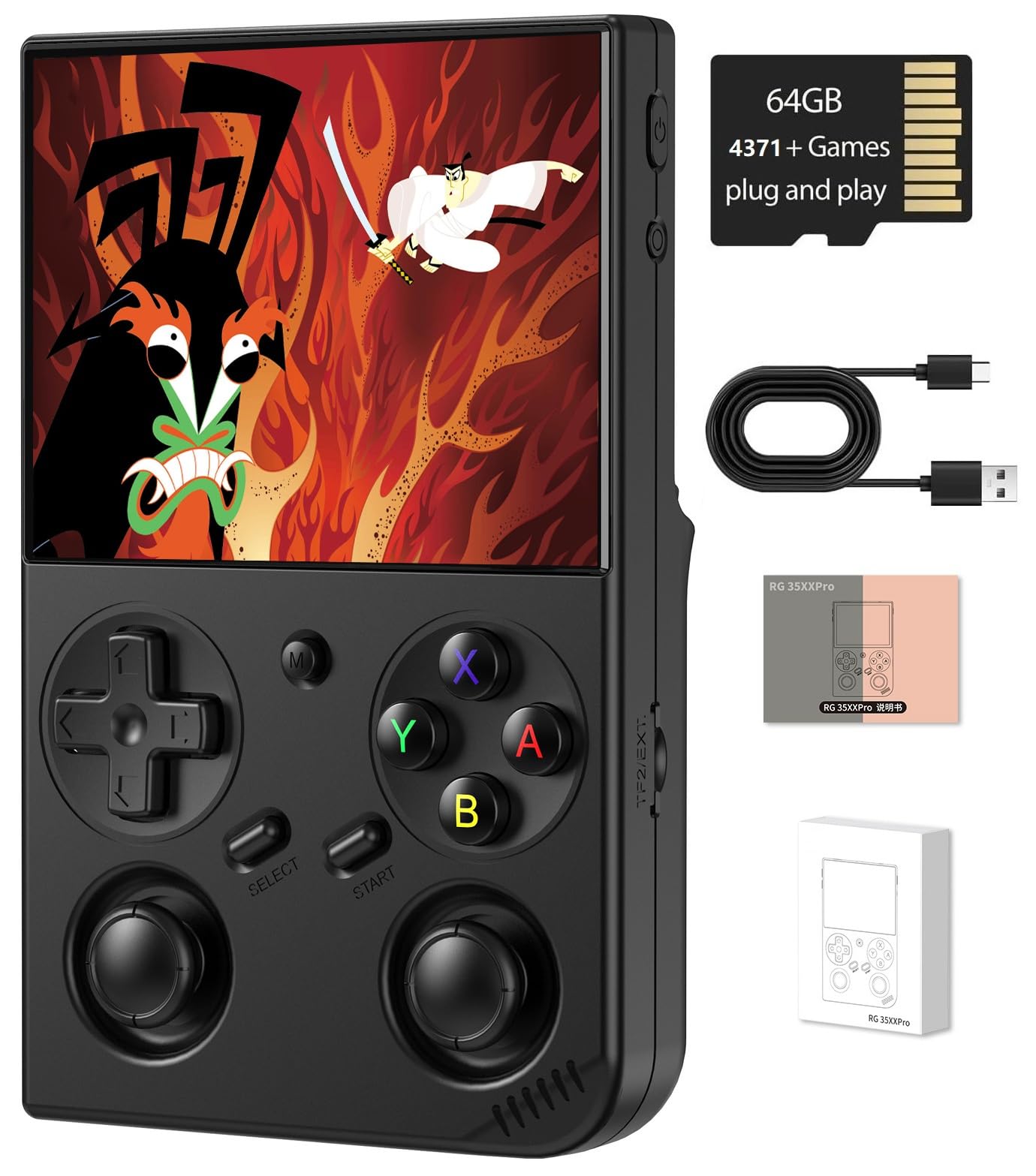 RG35XX Pro Retro-Handheld-Spielekonsole, RG 35XXPro unterstützt HDMI-TV-Ausgang, 5G, WLAN, Bluetooth 4.2, 8,9 cm IPS-Bildschirm, Linux-System, integrierte 64G-TF-Karte, 4353 Spiele (Schwarz-NWE)