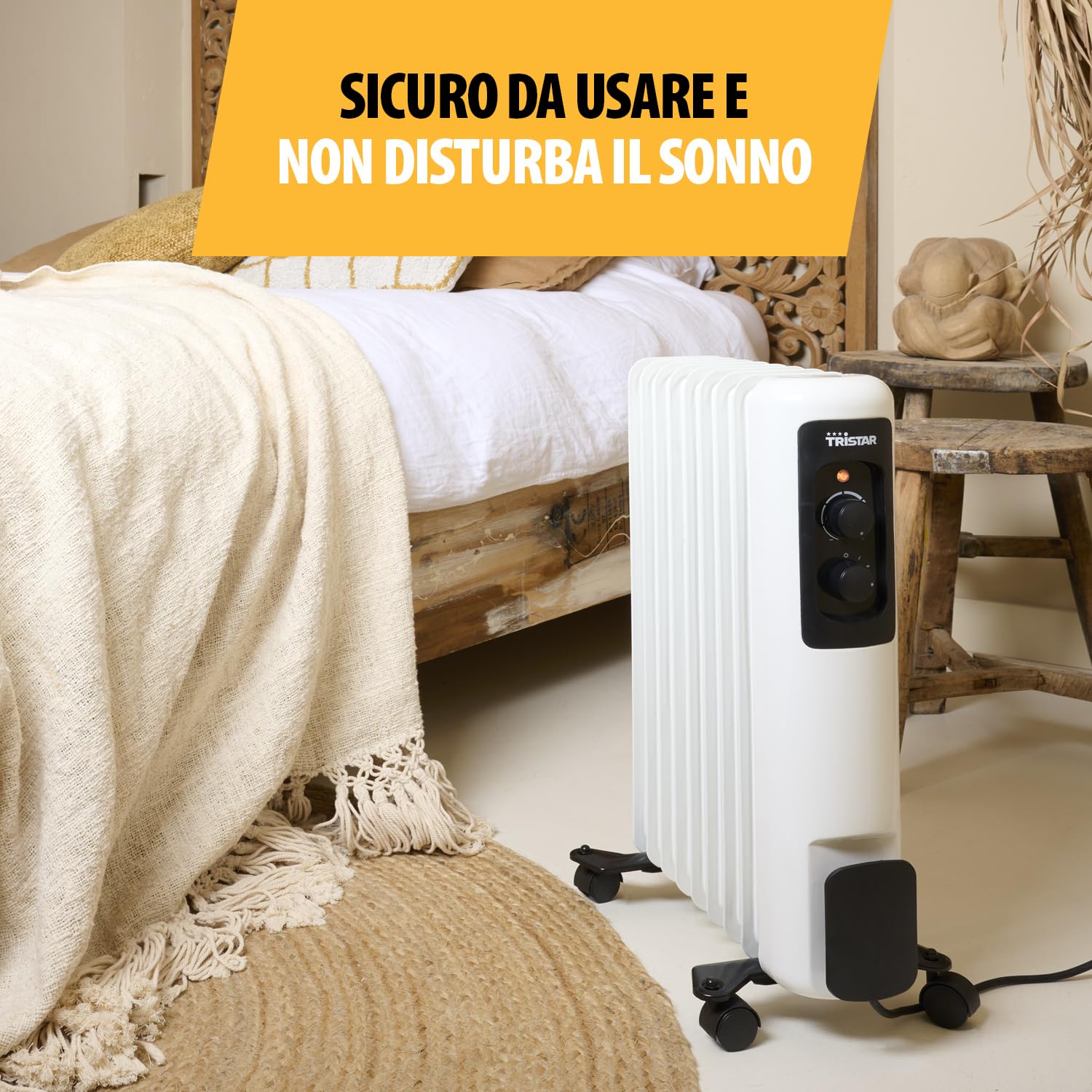Radiatore a olio Tristar KA-5179-3 impostazioni di calore - Termostato regolabile - 2000 W max - 9 alette riscaldanti, Bianco