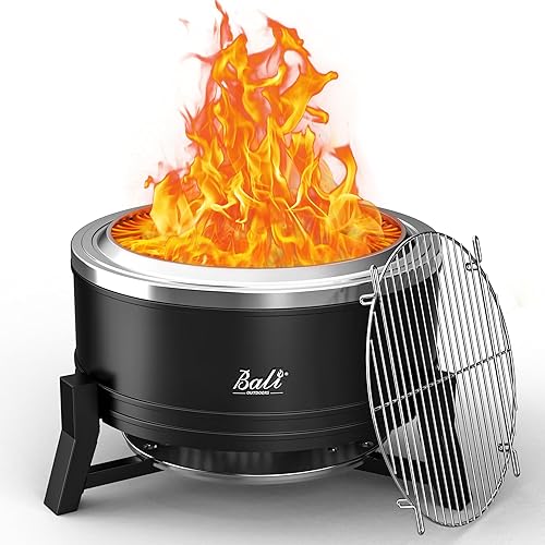 BALI OUTDOORS Fogata de pellets de leña sin humo con bandeja de cenizas, hoguera portátil de 22 pulgadas, hoguera de bajo humo para exteriores,