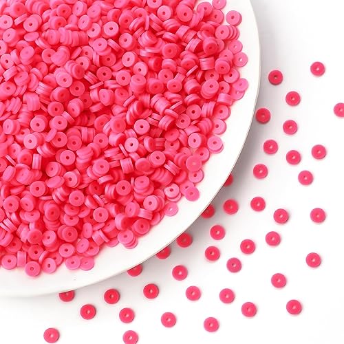 Miniatura 4 de 1000 cuentas Heishi de arcilla polimérica rosa intenso para hacer joyas, pulseras, collares, 0.236 in