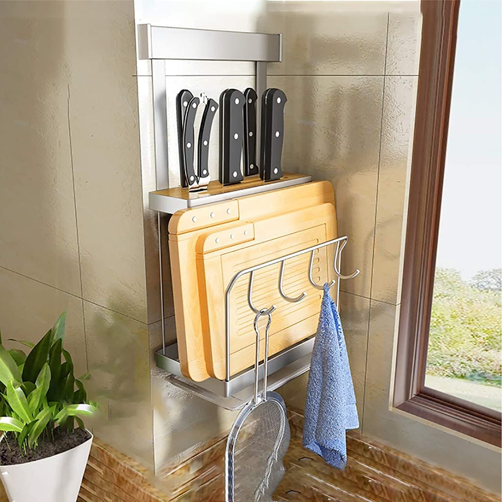 Porte-couteaux mural et support couvercle pour ranger la cuisine
