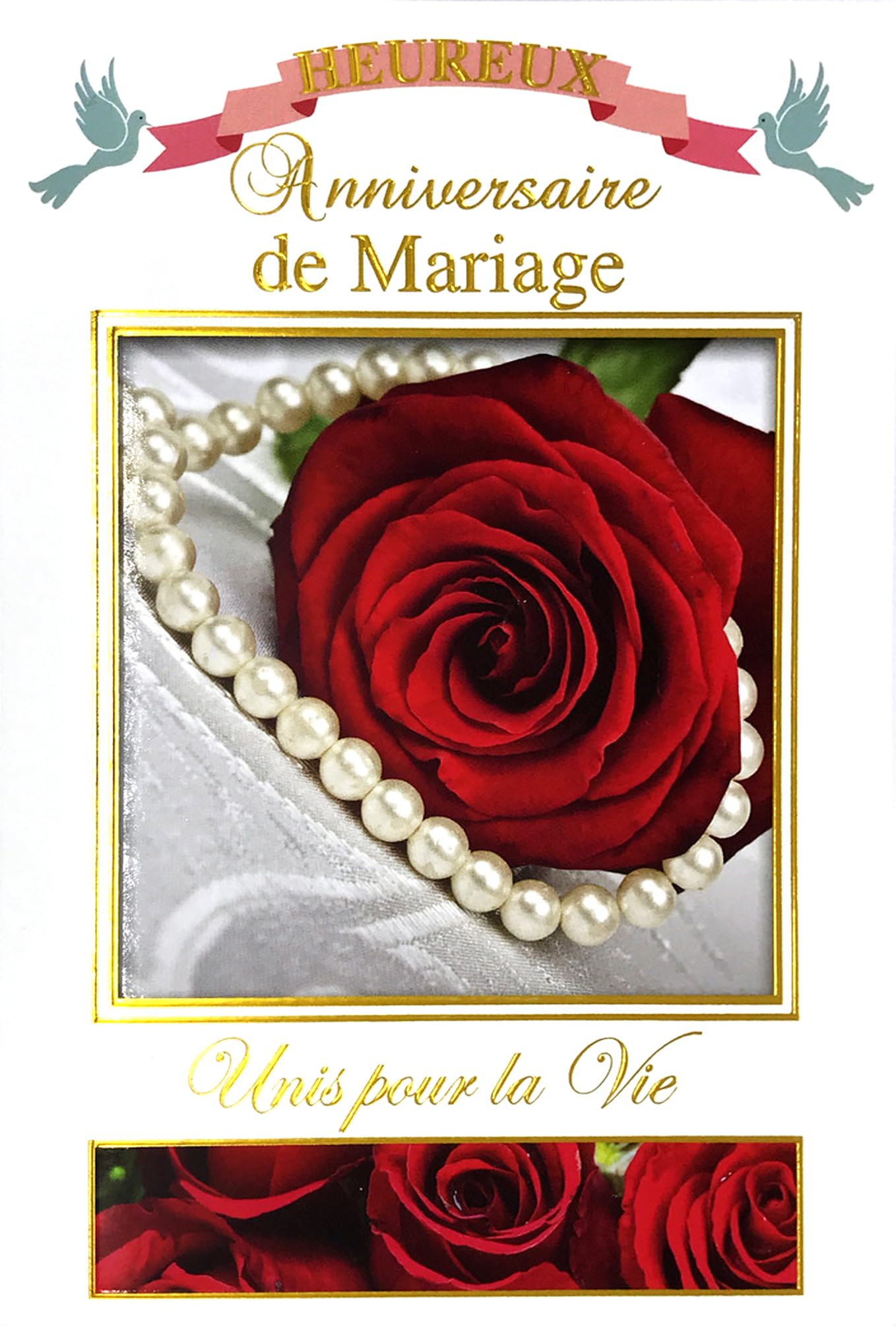 Biglietto Perle Biglietto Auguri Anniversario Matrimonio PICCADILLY - Con Perle, Dimensioni 20,3 X 15,2 Cm Biglietto Perle Elegante - Foto 2