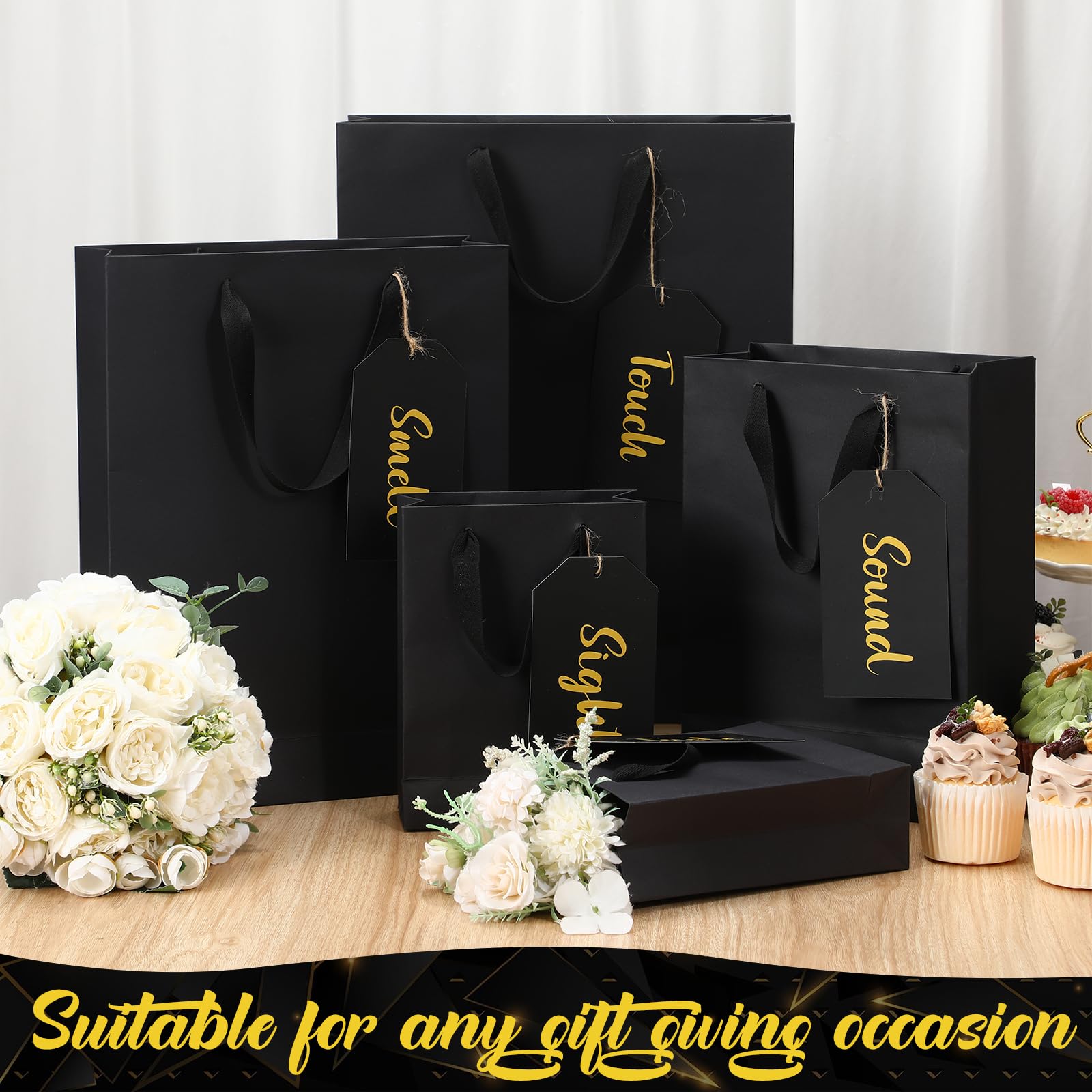 Sweetude 5 Senses Gift Bags With Labels - Set Of 5 Paper Bags For Valentine's, Christmas, Birthdays