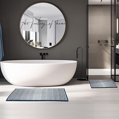 Miniatura 8 de FRESHMINT Juego de 2 alfombras de baño de felpilla degradada de 17 x 24 pulgadas + 20 x 32 pulgadas, antideslizantes, para suelo de baño, juego de 2