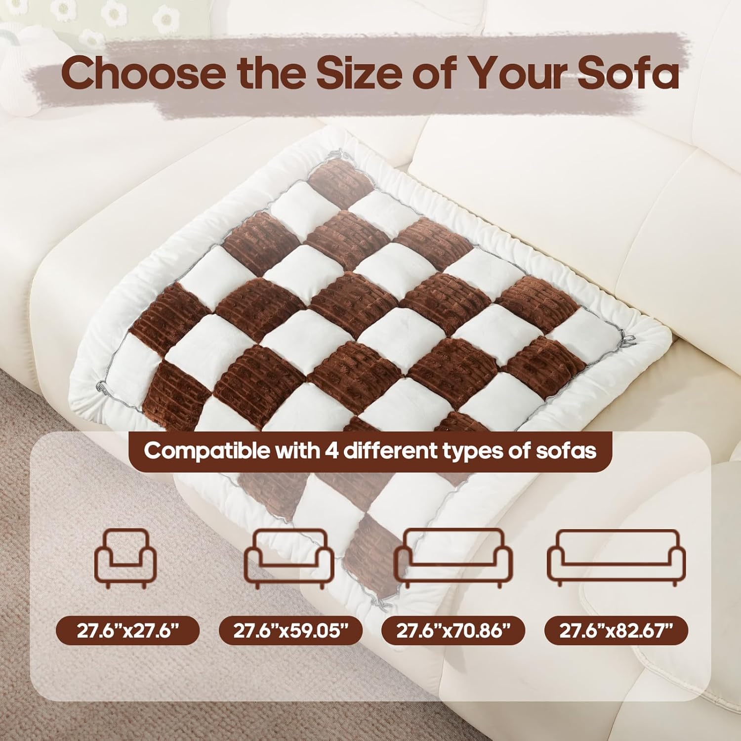 Pet Couch Cover for Sofa Protector, Washable Couch Cover for Dogs, Plaid Reversible Soft Non Slip for Large Dogs(27.6X27.6,Brown)
