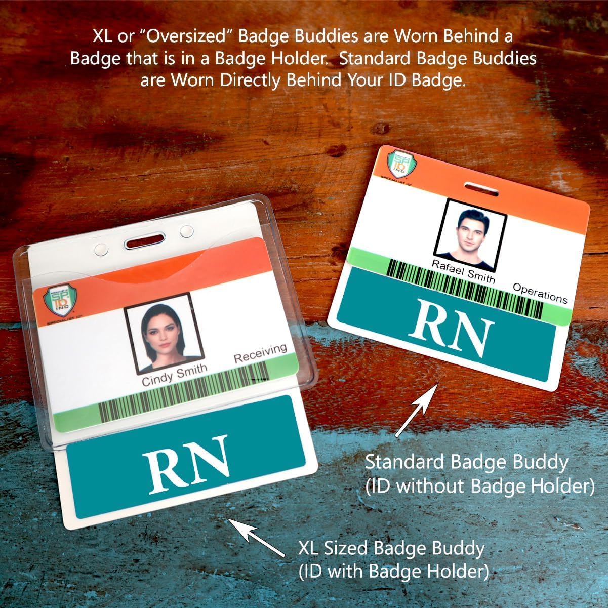 Bulk 20 Pack - Oversized RN Badge Buddy - Horizontal Extra Large Badge Buddies for Registered Nurses - 3 3/8 X 4 1/8 Role Identification Badge Backer Card - USA Printed by Specialist ID (Teal)
