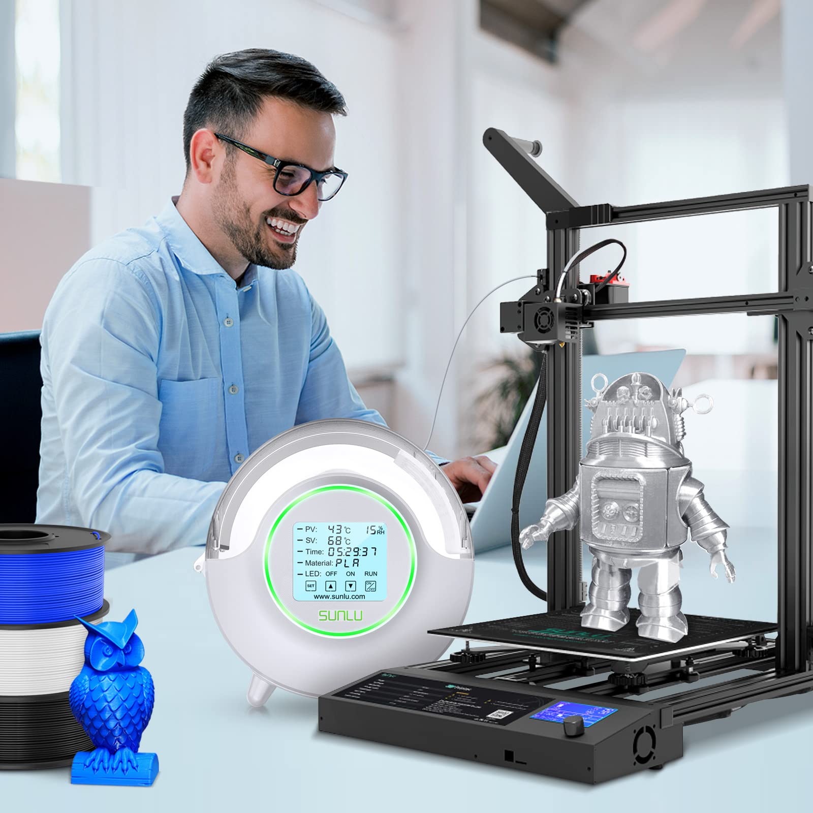 [SUNLU Ufficiale] 2025 Nuova Essiccatore Filamento 3D S2, Scatola Essiccante per Filamenti con Riscaldamento a 360°, Mantieni Asciutto il Filamento della Stampante 3D, Filamento Dryer Bianco