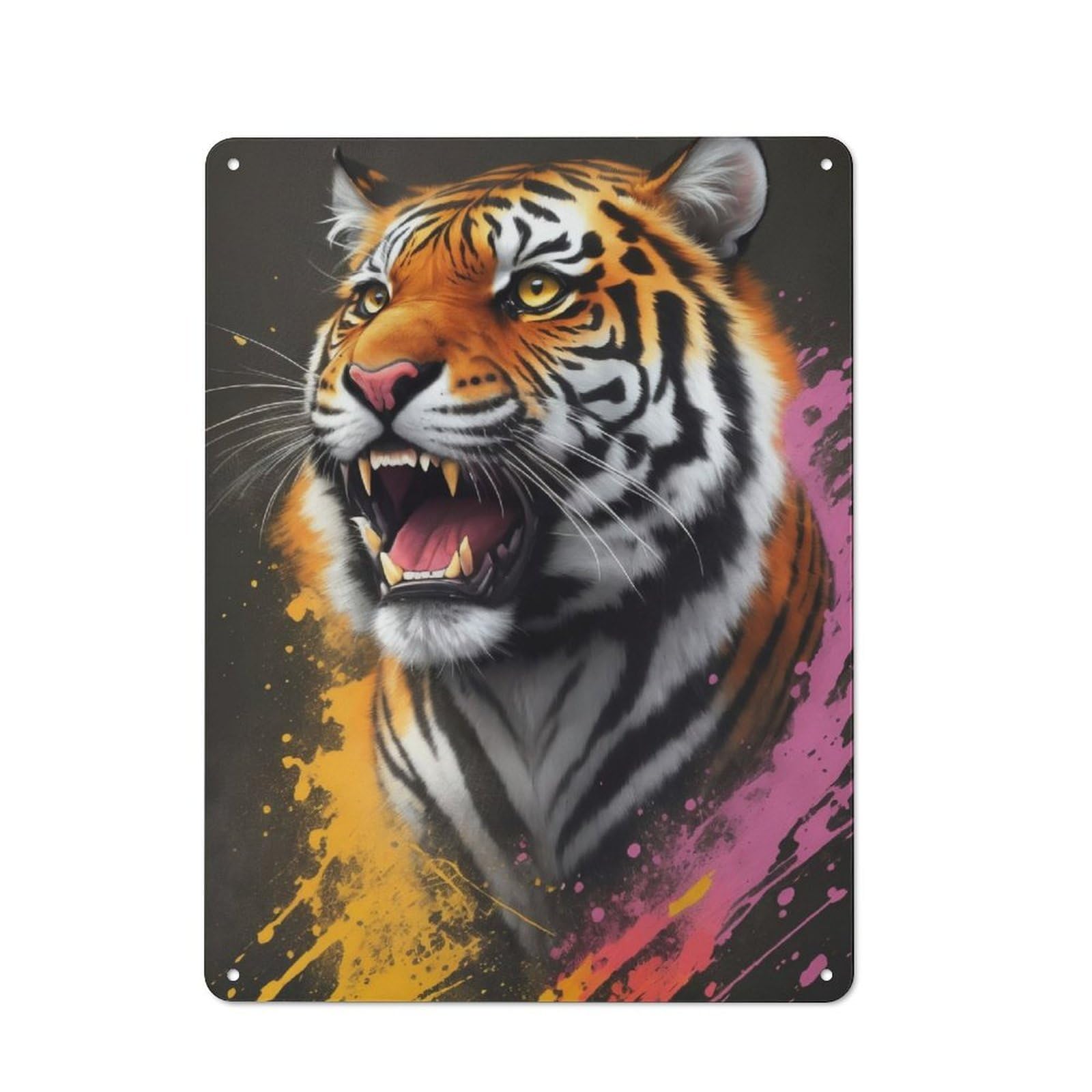 Angry Tiger Painting Metal Gift Sign 40x30cm, Vintage Home Wall Decor for Home, Shop, Pub Or Studio Wall